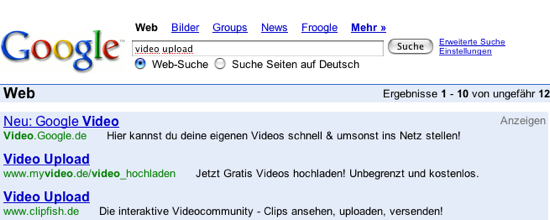 Werbung von MyVideo und Clipfish